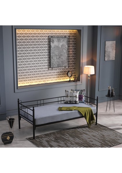 Soho Daybed Tek Kişilik Sedir Divan Metal Karyola Siyah