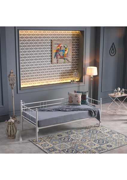 Soho Daybed Tek Kişilik Sedir Divan Metal Karyola Beyaz