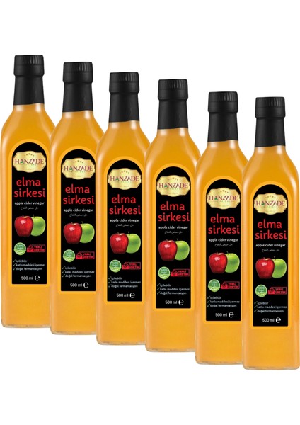 Elma Sirkesi 500 ml x 6 Adet Doğal Fermantasyon Içilebilir Katkısız