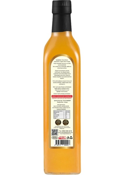 Elma Sirkesi 500 ml x 6 Adet Doğal Fermantasyon Içilebilir Katkısız