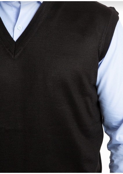 Erkek Siyah V Yaka Ince Yün Triko Örgü Baba Süveter modelleri