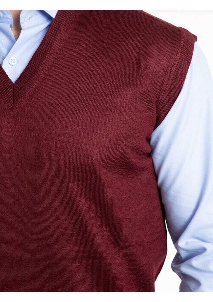 Erkek Bordo V Yaka Ince Yün Triko Örgü Baba Süveter modelleri