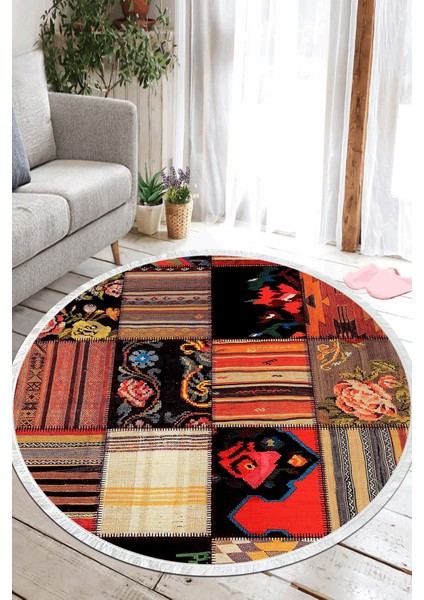 Patchwork Dijital Baskılı Kaymaz Yıkanabilir Yuvarlak Salon Halısı ve Mutfak Halısı NHY-HY-1104