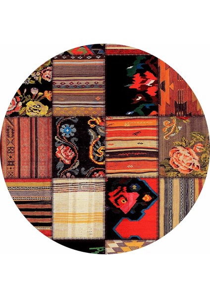 Patchwork Dijital Baskılı Kaymaz Yıkanabilir Yuvarlak Salon Halısı ve Mutfak Halısı NHY-HY-1104