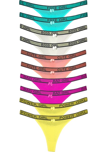 10 Adet Beli Yazılı Pamuk Kadın Tanga String Külot fiyatları