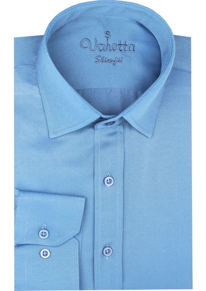 İndigo Uzun Kol Düz Pamuklu Slim Fit Erkek Gömlek