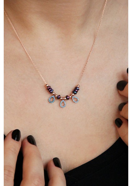 Renkli Hematit Taşlı Damla Figürlü 925 Ayar Gümüş Kolye - N170601 fiyatları