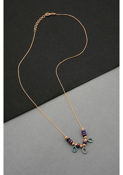 Renkli Hematit Taşlı Damla Figürlü 925 Ayar Gümüş Kolye - N170601 fırsatları