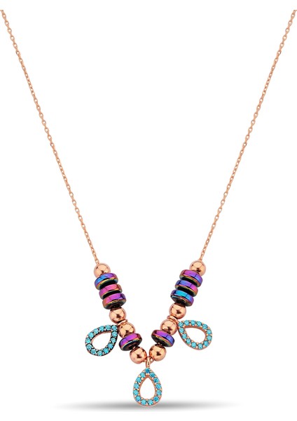 Renkli Hematit Taşlı Damla Figürlü 925 Ayar Gümüş Kolye - N170601 indirimleri