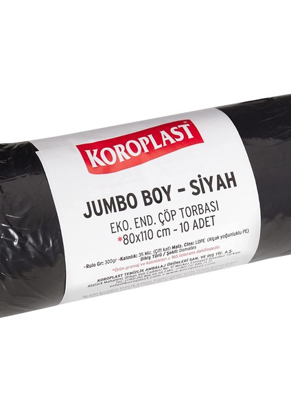 Eko Endüstriyel Çöp Poşeti Jumbo Boy 80 x 110 cm Siyah 20 Rulo 10'lu