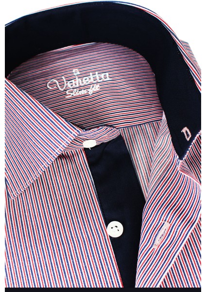 Erkek Kırmızı Slim Fit Çizgili Uzun Kollu Gömlek fiyatları