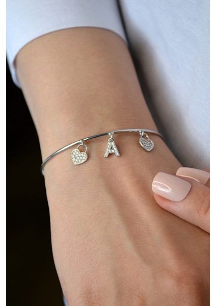 925 Ayar Gümüş Kalpli A Harfi Kelepçe Bileklik - 45091700 fiyatları