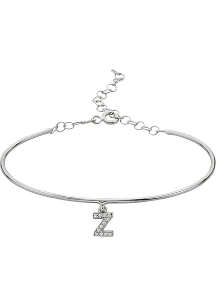 18k Altın Kaplamalı 925 Ayar Gümüş Z Harfi Kelepçe Bileklik - 45089902
