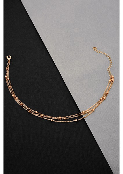 925 Ayar Gümüş Toplu Üç Zincirli Rose Gold Bileklik - B084101 fiyatları