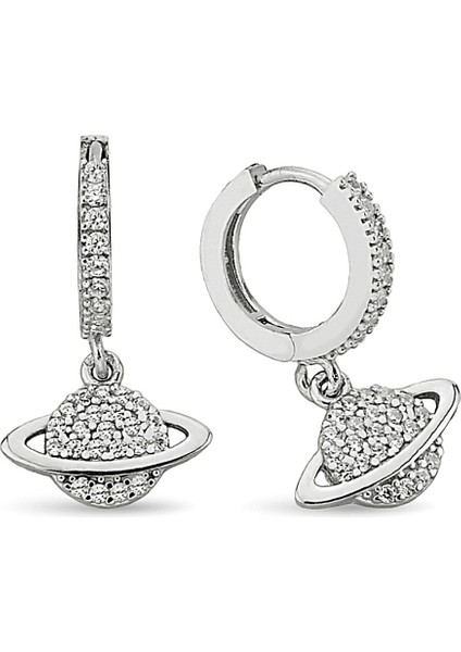 925 Ayar Gümüş Sallantılı Satürn Gezegen Küpe - 12104001