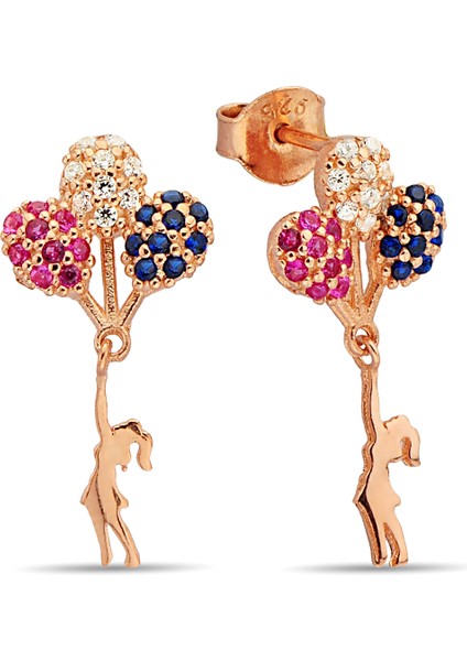 925 Ayar Gümüş Rose Balonlu Kız Küpe - K094701
