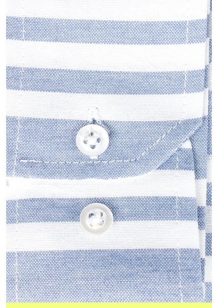 Erkek Açık Mavi Çizgili Pano Desen Uzun Kol Düğmeli Yaka Klasik Kesim Gömlek modelleri