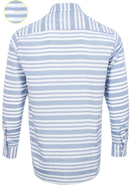 Erkek Açık Mavi Çizgili Pano Desen Uzun Kol Düğmeli Yaka Klasik Kesim Gömlek fırsatları