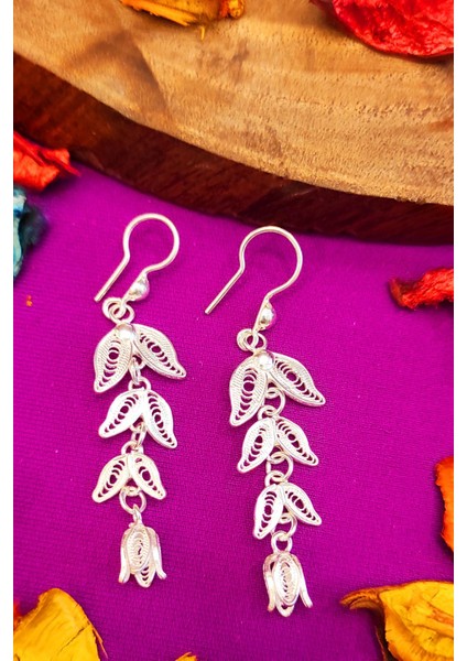 Telkari Gümüş Küpe El Yapımı Kadın Küpesi 925 Ayar KUPE-513