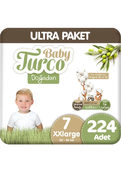 Baby Turco Doğadan Ultra Paket 7 Beden 20-30 kg Bebek Bezi 224'lü