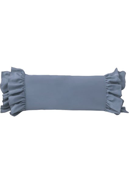 Fırfırlı Vintage İskandinav Uzun 40X100 Kırlent Yastık (Içi Dolgulu) Indigo Mavi