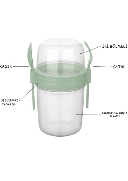 Kapaklı Kaşık ve Çatallı Yemek Taşıma ve Saklama Kabı YEŞİL fırsatları