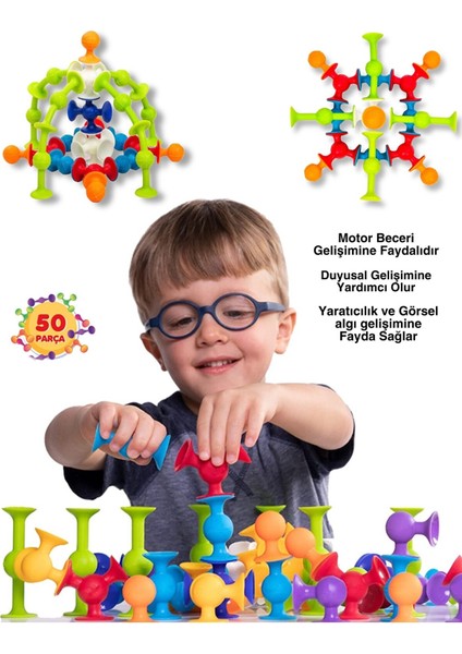 Vantuzlu Vakum Molekül 50 Parça Yapı Silikon Taşları Popit Duyusal Eğitici Oyuncak Squigz Blok