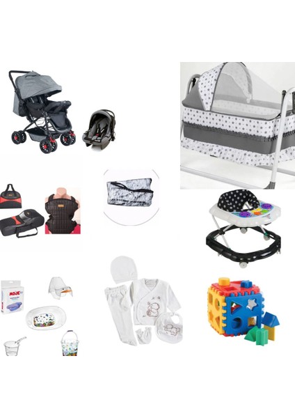 Bebek Çeyiz Seti 19 Parça Çift Yön Bebek Arabası Beşikı Yürüteç Küvet Takımı Port Bebe Hastene Çıkışı Toplam 19 Paçadır.