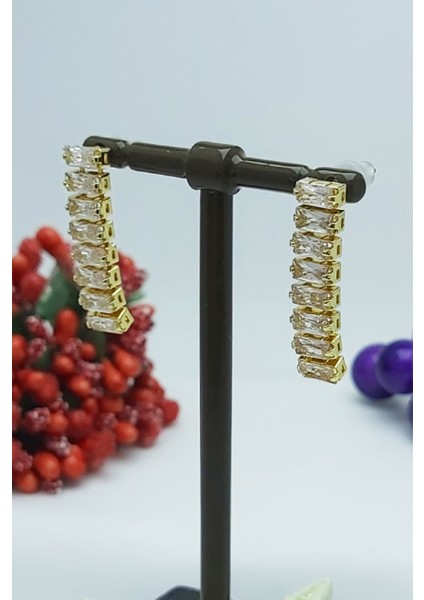 Rose Altın Baget Taşlı Özel Seri Kararmaz Çelik Küpe 2,5cm modelleri