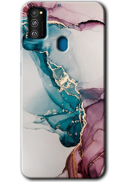 Samsung Galaxy M21 Kılıf Hd Desen Baskılı Arka Kapak - Liquid Mermer