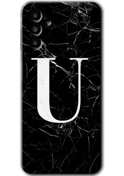 Samsung Galaxy A13 5g Kılıf Hd Desen Baskılı Arka Kapak - Siyah Mermer Desenli U Harfi