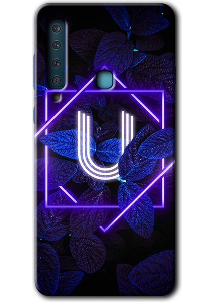 Samsung Galaxy A9 2018 Kılıf Hd Desen Baskılı Arka Kapak - Dark Neon Yaprak U Harfi