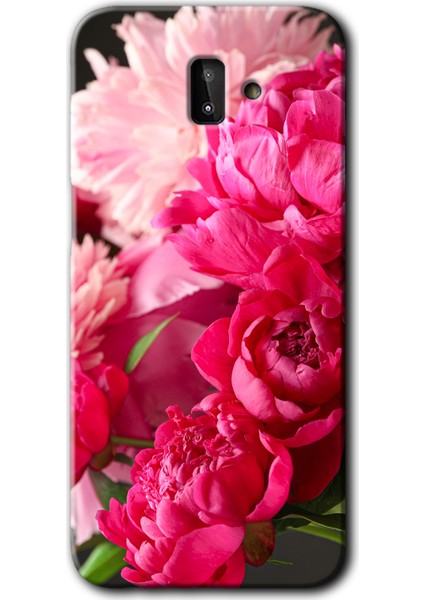 Samsung Galaxy J6 Plus Kılıf Hd Desen Baskılı Arka Kapak - Kırmızı Beyaz Gül