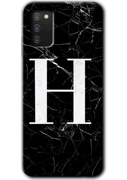 Samsung Galaxy A02S Kılıf Hd Desen Baskılı Arka Kapak - Siyah Mermer Desenli H Harfi