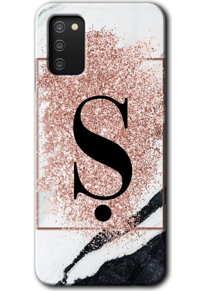 Samsung Galaxy A03S Kılıf Hd Desen Baskılı Arka Kapak - Pembe Mermer Desenli Ş Harfi