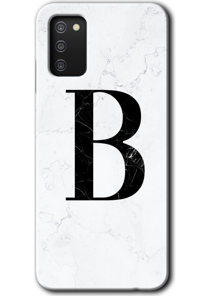 Samsung Galaxy A02S Kılıf Hd Desen Baskılı Arka Kapak - Beyaz Mermer Desenli B Harfi