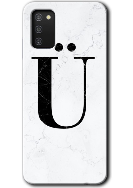 Samsung Galaxy A03S Kılıf Hd Desen Baskılı Arka Kapak - Beyaz Mermer Desenli Ü Harfi