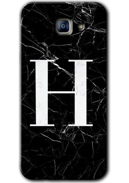 Samsung Galaxy A8 2016 Kılıf Hd Desen Baskılı Arka Kapak - Siyah Mermer Desenli H Harfi