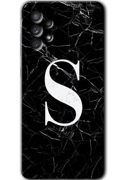 Samsung Galaxy A13 Kılıf Hd Desen Baskılı Arka Kapak - Siyah Mermer Desenli S Harfi