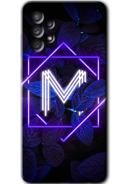 Samsung Galaxy A52S Kılıf Hd Desen Baskılı Arka Kapak - Dark Neon Yaprak M Harfi