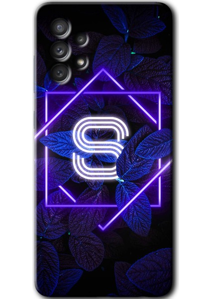 Samsung Galaxy A52S Kılıf Hd Desen Baskılı Arka Kapak - Dark Neon Yaprak S Harfi