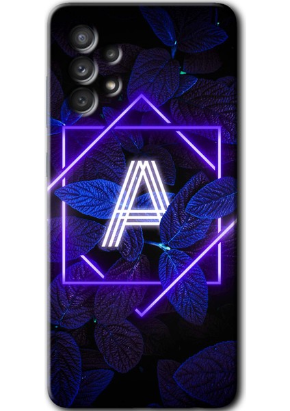 Samsung Galaxy A52S Kılıf Hd Desen Baskılı Arka Kapak - Dark Neon Yaprak A Harfi
