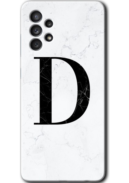 Samsung Galaxy A13 Kılıf Hd Desen Baskılı Arka Kapak - Beyaz Mermer Desenli D Harfi