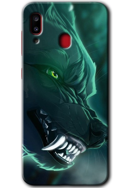 Samsung Galaxy A30 Kılıf Hd Desen Baskılı Arka Kapak - Yeşil Kurt