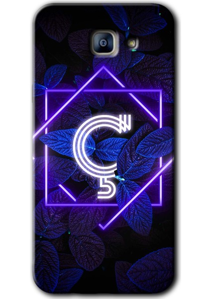 Samsung Galaxy A8 2016 Kılıf Hd Desen Baskılı Arka Kapak - Dark Neon Yaprak Ç Harfi