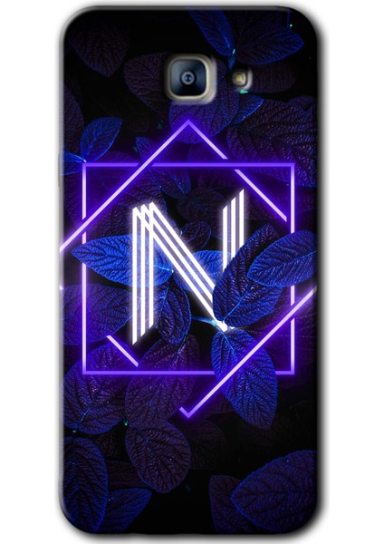 Samsung Galaxy A8 2016 Kılıf Hd Desen Baskılı Arka Kapak - Dark Neon Yaprak N Harfi