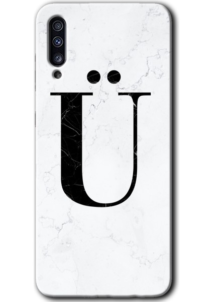 Samsung Galaxy A50S Kılıf Hd Desen Baskılı Arka Kapak - Beyaz Mermer Desenli Ü Harfi