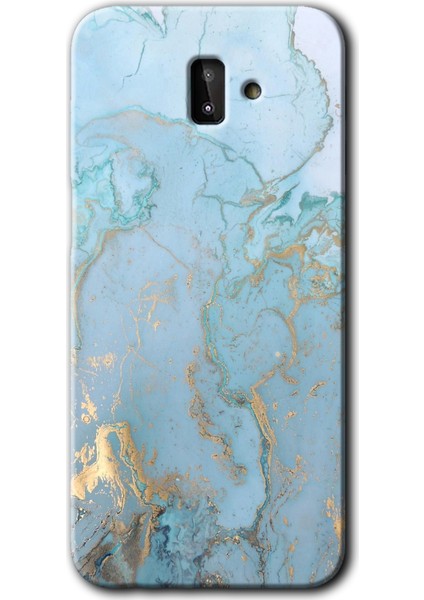 Samsung Galaxy J6 Plus Kılıf Hd Desen Baskılı Arka Kapak - Mavi Gold Mermer