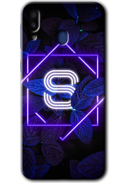 Samsung Galaxy M10 Kılıf Hd Desen Baskılı Arka Kapak - Dark Neon Yaprak S Harfi