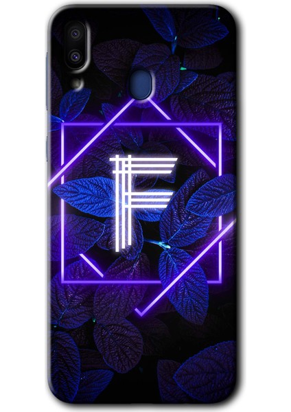 Samsung Galaxy M10 Kılıf Hd Desen Baskılı Arka Kapak - Dark Neon Yaprak F Harfi